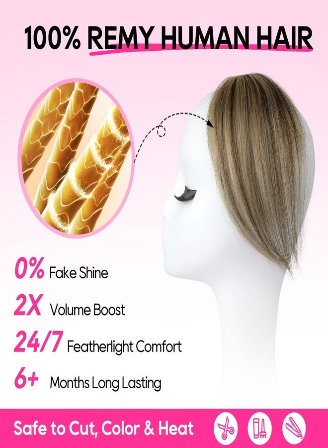 REECHO Human Hair Clip-in Hair Volumizer - 1PC 8 Inch Short Thick Hairpieces for Extra Volume, Easy Clip-in Extensions for Thin & Fine Hair - Dark Brown with Blonde Highlights - Image 2